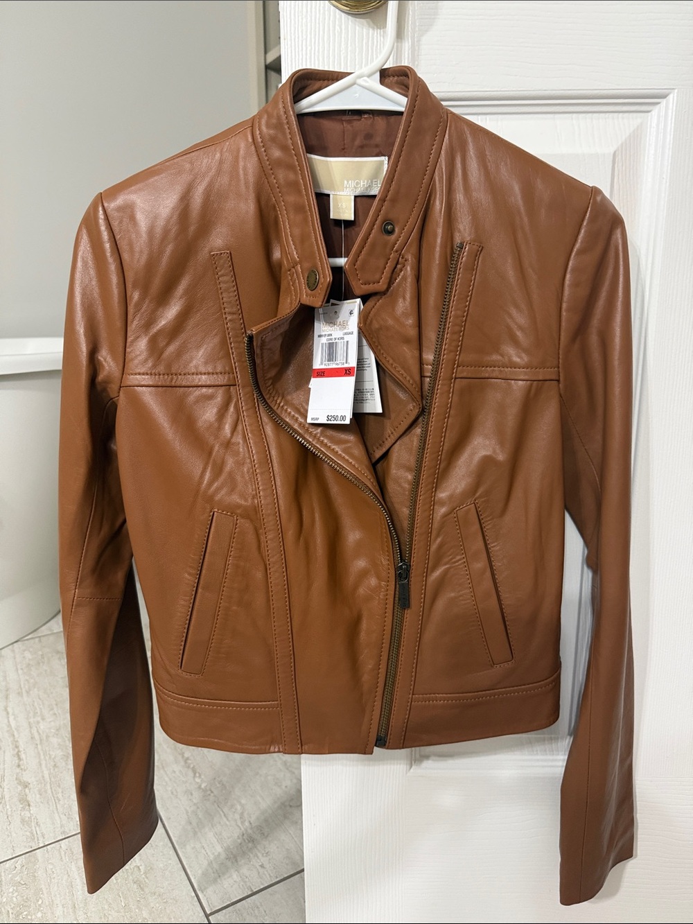 MICHAEL Michael Kors Tan Leather Moto Jacket nwt .. size XS ..authentic